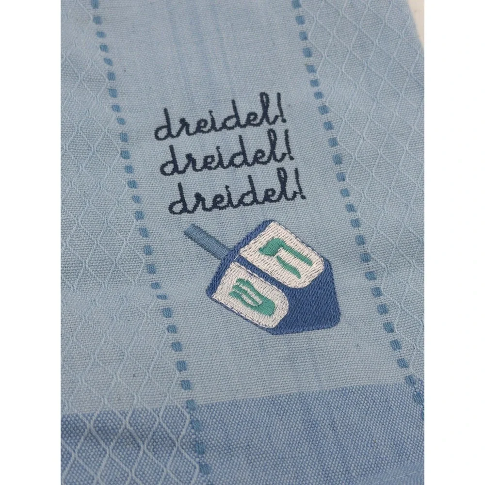 DII Hanukkah Embroidered Kitchen Towels Set of 2 Blue Star of David Dreidel